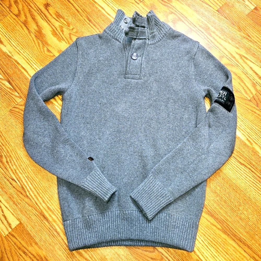 Super Dry JPN Men's Large Heavy Gray Long Sleeve Pull Over Sweater 100% Cotton